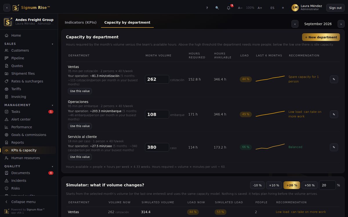KPIs and capacity: decide with numbers · Signum Rise