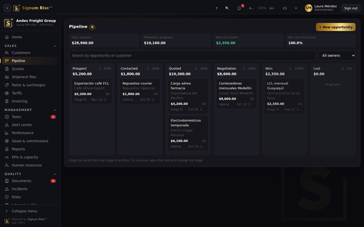 The CRM built for logistics companies · Signum Rise